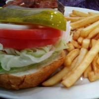 Bacon Cheeseburger · Lettuce, tomato, onions, American cheese and mayonnaise.
