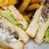 Cheeseburger Club · Most popular. Served with fries or onion rings on white or wheat bread with lettuce, tomatoe...