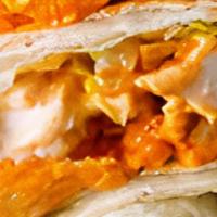 Buffalo Chicken Wrap · Golden crispy tenders, our famous Buffalo sauce, fresh lettuce, tomatoes and chunky blue che...