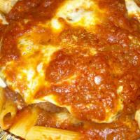 Ziti With Chicken Parm · Served with sauce and garlic bread.