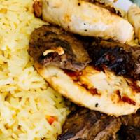 Mixed Grill Platter · Sirlon steak tips and grilled chicken tender. Served with salad and your choice of rice or f...