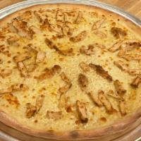 Alfredo Chicken Pizza · with Alfredo Sauce, Grilled Chicken, Cheese and Daily Fresh Dough. Choice of size.