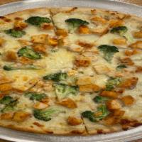 Chicken Broccoli Pizza · With Chicken, Broccoli, Mozzarella, With Alfredo Sauce(white) and Daily Fresh Dough. Choice ...