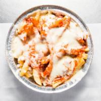 Pizza Fries · Pizza fries served with warm marinara sauce topped with melted mozzarella cheese and oregano.