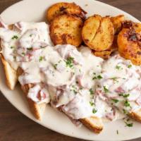 Home Made Creamed Chipped Beef · With home fries over toast