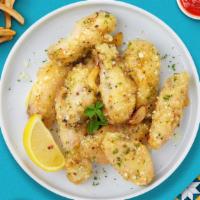 Perfect Parm Wings  · Fresh chicken wings breaded, fried until golden brown, and tossed in garlic and parmesan. Se...