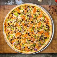 Veggie Superior Pizza · Fresh spinach, broccoli, green peppers, onion, black olives, mushroom, tomatoes and house pi...