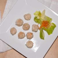 Shumai (6) · Steamed or fried dumpling filled with grounded shrimp served with sweet soy sauce.