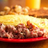 Hashlet · Filled with Persy's famous corned beef hash.