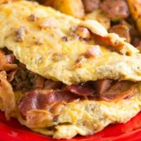 Meatlover'S Omelet · Ham, sausage, crisp bacon, and Cheddar Jack cheese.