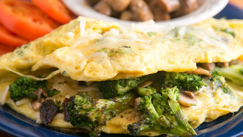 Hurricane Omelet · Broccoli, mushrooms and aged Cheddar cheese.