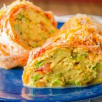 California Burrito · A flour tortilla folded and rolled. Filled with scrambled eggs, avocado, chopped tomato, Che...