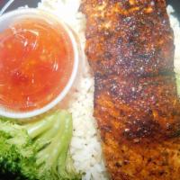 Salmon · Served With Rice, Broccoli & Choose Of Protein