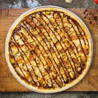 Bbq Barn Pizza  · Barbecue sauce, juicy chicken, mozzarella, marinara, chopped garlic, fresh basil, and extra ...