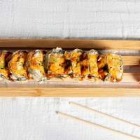 Autumn Roll · Hot and spicy. Spicy crab, asparagus, cream cheese, avocado deep fried with spicy mayo and e...