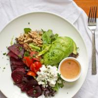 Beet Salad · Beets, goat cheese, avocado, walnuts, mixed greens, vinaigrette