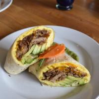 Carnitas Burrito · Carnitas, cheddar, eggs, avocado and salsa verde