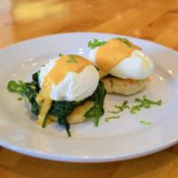 Florentine Benedict · buttermilk biscuit, sauteed spinach, poached eggs, hollandaise