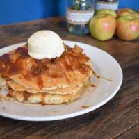 Cinnamon Apple Pancakes · buttermilk pancakes, cinnamon apples, salted caramel