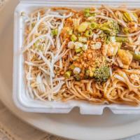 Pad Thai · Stir-fried thin rice noodles with your choice of meat, tofu, bean sprouts, scallions, egg, t...