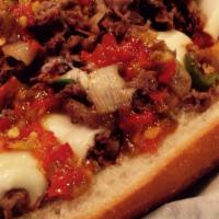 Pepper Cheese Steak (Large) · Fried green peppers and fried onions.