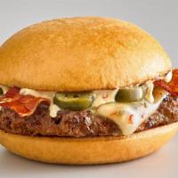 Southwest Burger · 6 oz beef burger, bacon, jalapeno's, chipotle mayo, pepper jack cheese on a bun