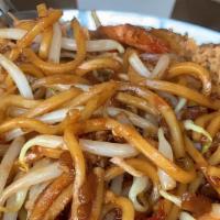 Indian Mee Goreng · Indian style stir-fried egg noodles in an authentic mild dried squid sauce with tofu, potato...