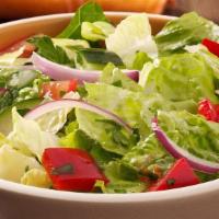 House Salad · Romaine lettuce, tomatoes, cucumbers, onions, olives, sweet peppers, choice of dressing. Ser...