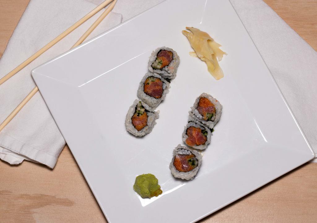 Spicy Tuna Roll · Consuming raw or undercooked meats, poultry, seafood, shellfish, or eggs may increase your risk of foodborne illness, especially if you have certain medical conditions.