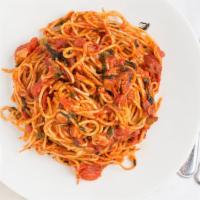 Spaghettini · Fresh Basil, San Marzano Tomatoes.