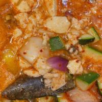 Spicy Soft Tofu Stew · Spicy stew containing soft tofu, seafood, and egg.