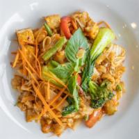 Drunken Noodle · Pad kee Mao. Stir fried flat rice noodles with thai basil sauce, onions, bell pepper, carrot...