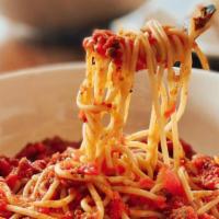 Spaghetti With Marinara · Marinara served over spaghetti. Served with a slice of Asiago cheesy bread.