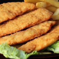Kid'S Chicken Fingers · Breaded all-white meat tenderloins served with your choice of BBQ or honey mustard sauce.