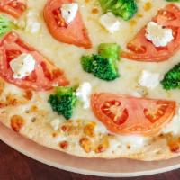 George'S White Pizza · Fresh garlic, oil and oregano, our special cheese blend, tomatoes, broccoli and ricotta chee...