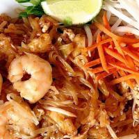 Basil Pad Thai · A popular Thai noodle dish, rice noodles stir-fried w. egg, scallions, bean sprouts, ground ...