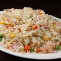 House Special Fried Rice /  本楼炒饭K · 本楼炒饭.   With baby shrimp,   chicken and pork