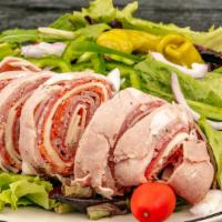 Antipasto Salad · Garden salad w/capicola, ham, salami, mortadella, pepperoncini, provolone
