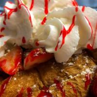 Strawberry Shortcake · Your choice of Waffle, French Toast, or Hot Cakes topped with Sliced Strawberries, Whipped C...