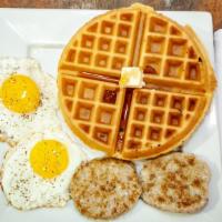 Waffle Platter · Comes With Waffle, Home Fries, Eggs & Sausage.