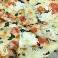 Large Margarita Pizza · Popular choice. Fresh Mozzarella, fresh tomato, garlic, fresh basil, no sauce.