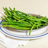 Green Beans · Chicken stock, shallots, and butter.