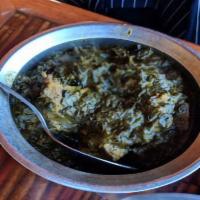 Murgh Saagwala Entrée · Boneless chicken cooked with spinach and freshly ground spices. Served with papadum, rice an...