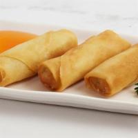 Vegetarian Fried Spring Rolls · Crispy spring rolls filled with shredded vegetable served with sweet and sour sauce.