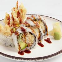 Spider Maki · Soft shell crab tempura with cucumber, avocado, spicy mayo and sweet soy sauce.