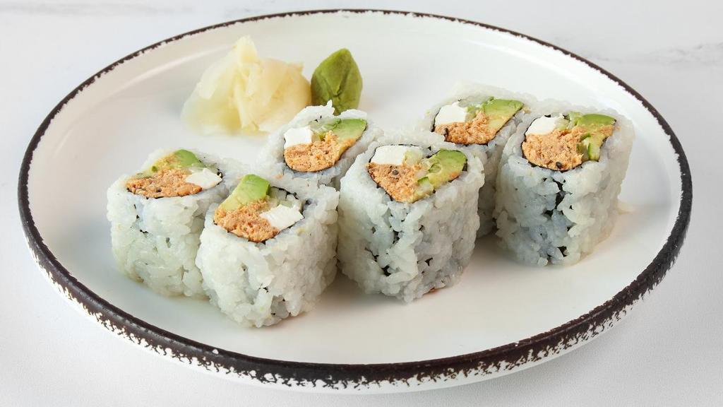 Backdraft Maki · Spicy cooked salmon with cream cheese, cucumber and avocado.