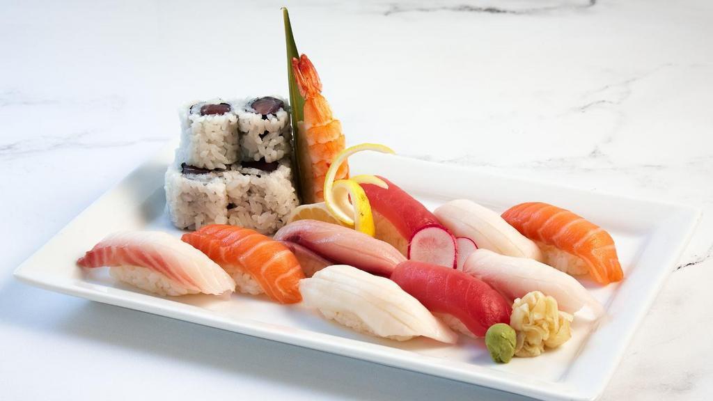 Nigiri Dinner · Chef's choice of 10 pieces of assorted sushi and 6 pieces of Tekka Maki.