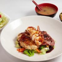 Teriyaki Yoki Trio · Fresh sirloin steak .chicken and shrimp grilled to perfection and smothered in our special t...