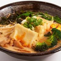 Tofu Ramen · Ramen noodles with tasty Miso broth, tofu, bamboo shoots, sweet corn, broccoli, seaweed, wat...