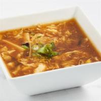 Hot Sour Soup · Tofu, enoki mushrooms, wood ear mushroom and egg.